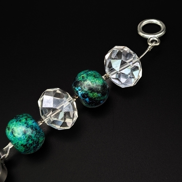 Watch Bracelet with Faceted Glass Crystals and Large Blue Beads - Picture 5 of 8